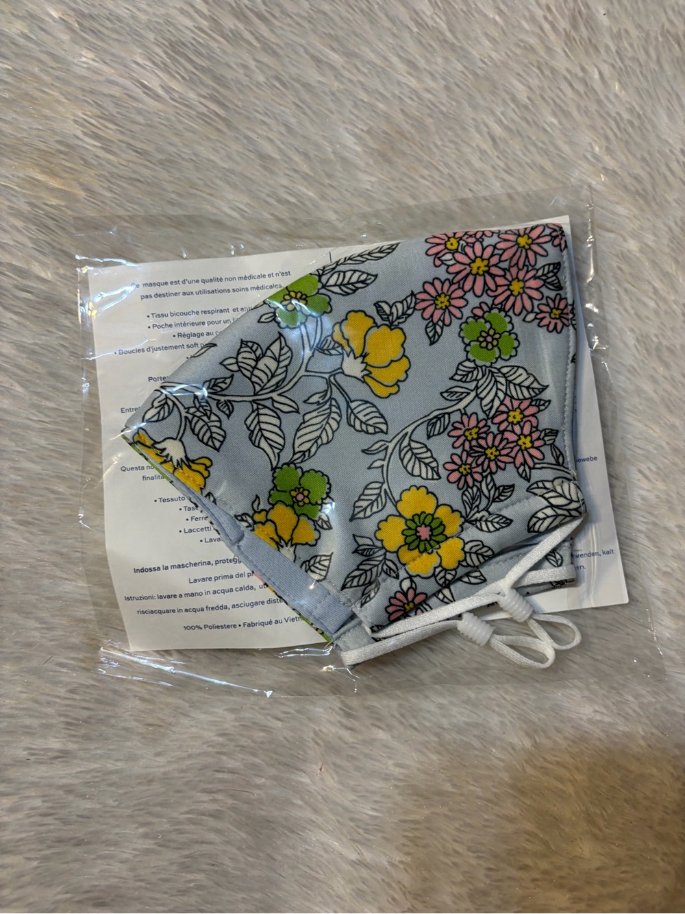 Floral Print Face Mask in Light Blue, Yellow & Pink